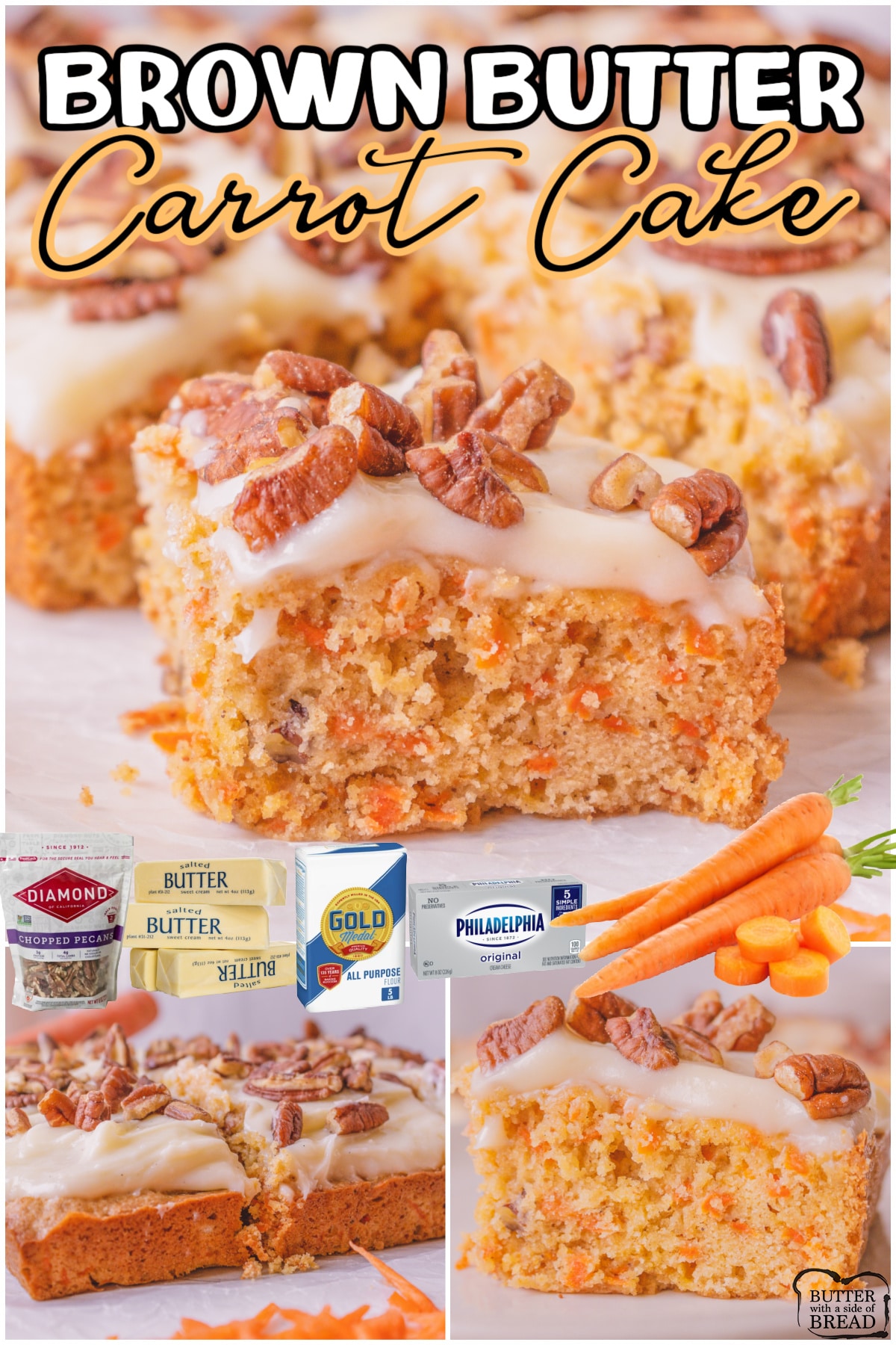 Brown Butter Carrot Cake made with browned butter, freshly grated carrots, and pecans! Simple carrot cake recipe with fantastic cream cheese frosting perfect for Easter!