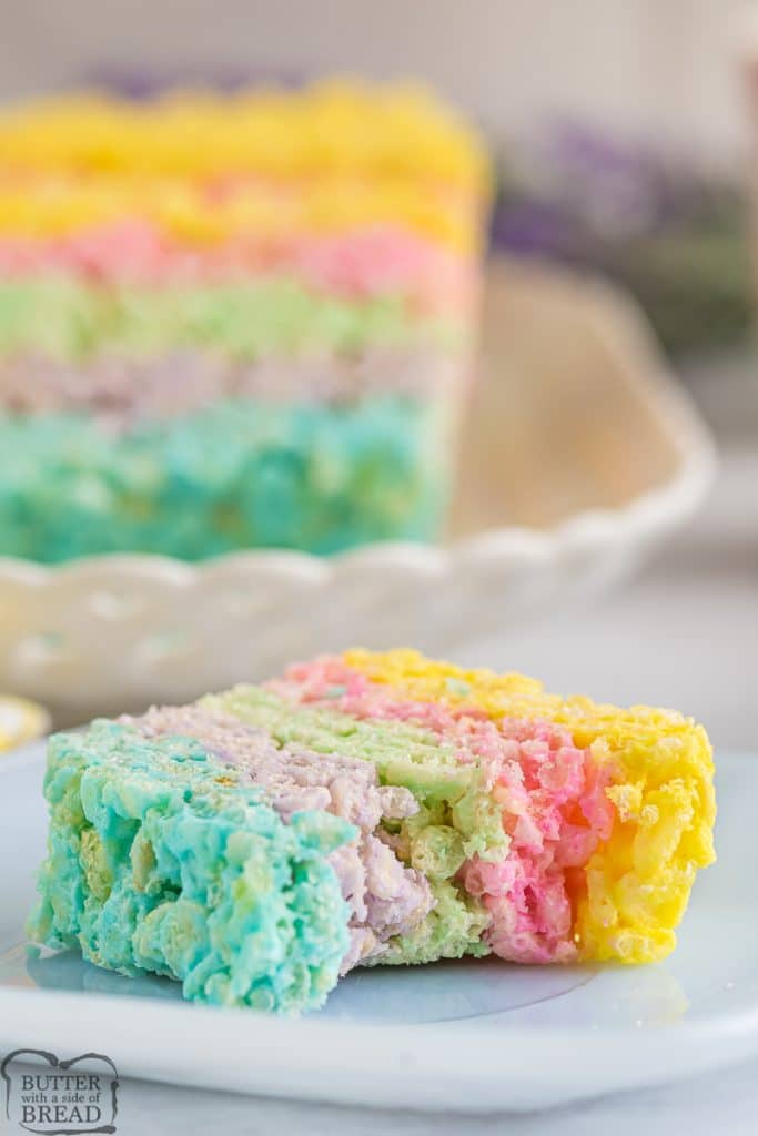 rice krispie treats made with peeps with a bite taken
