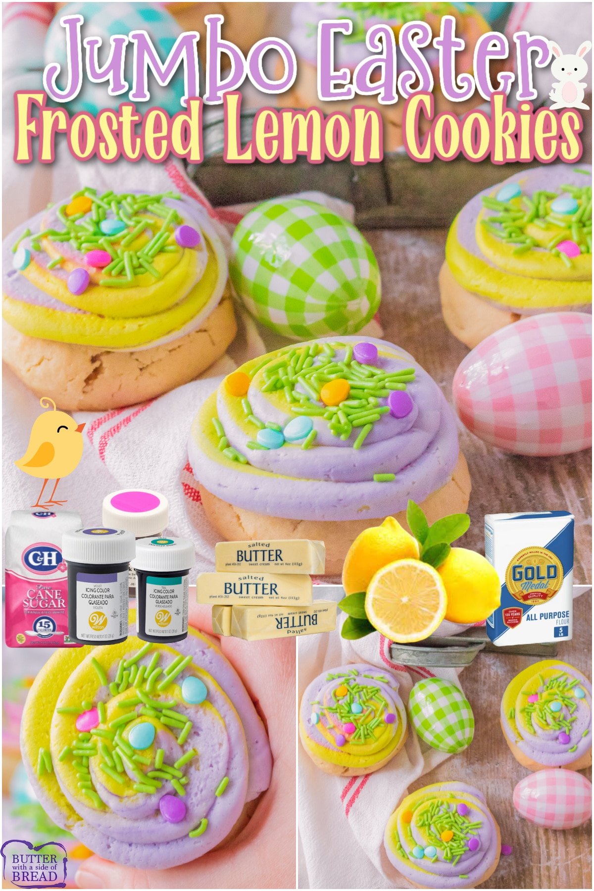 Jumbo Lemon Easter Cookies topped with a delightful lemon buttercream makes this the perfect Spring cookie! 
