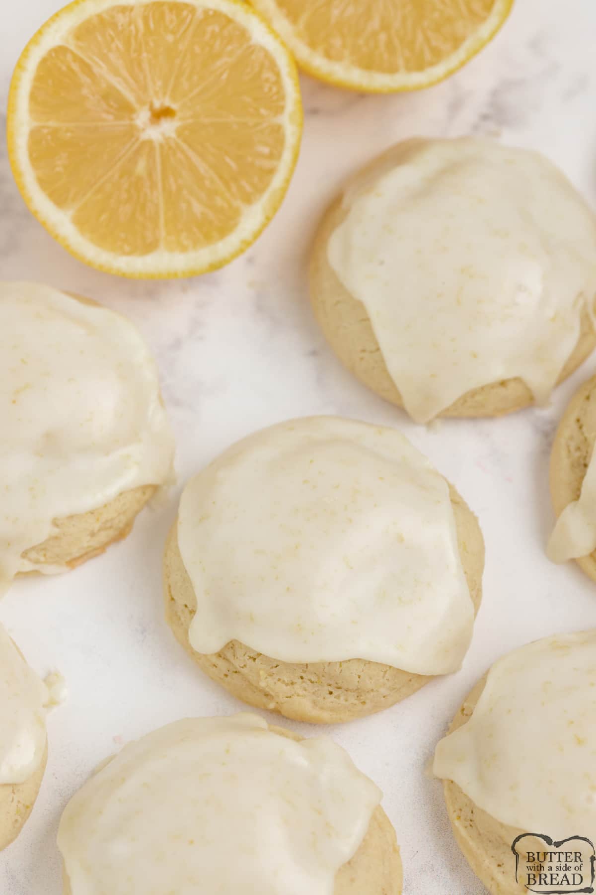 Thick and soft lemon cookies with lemon glaze