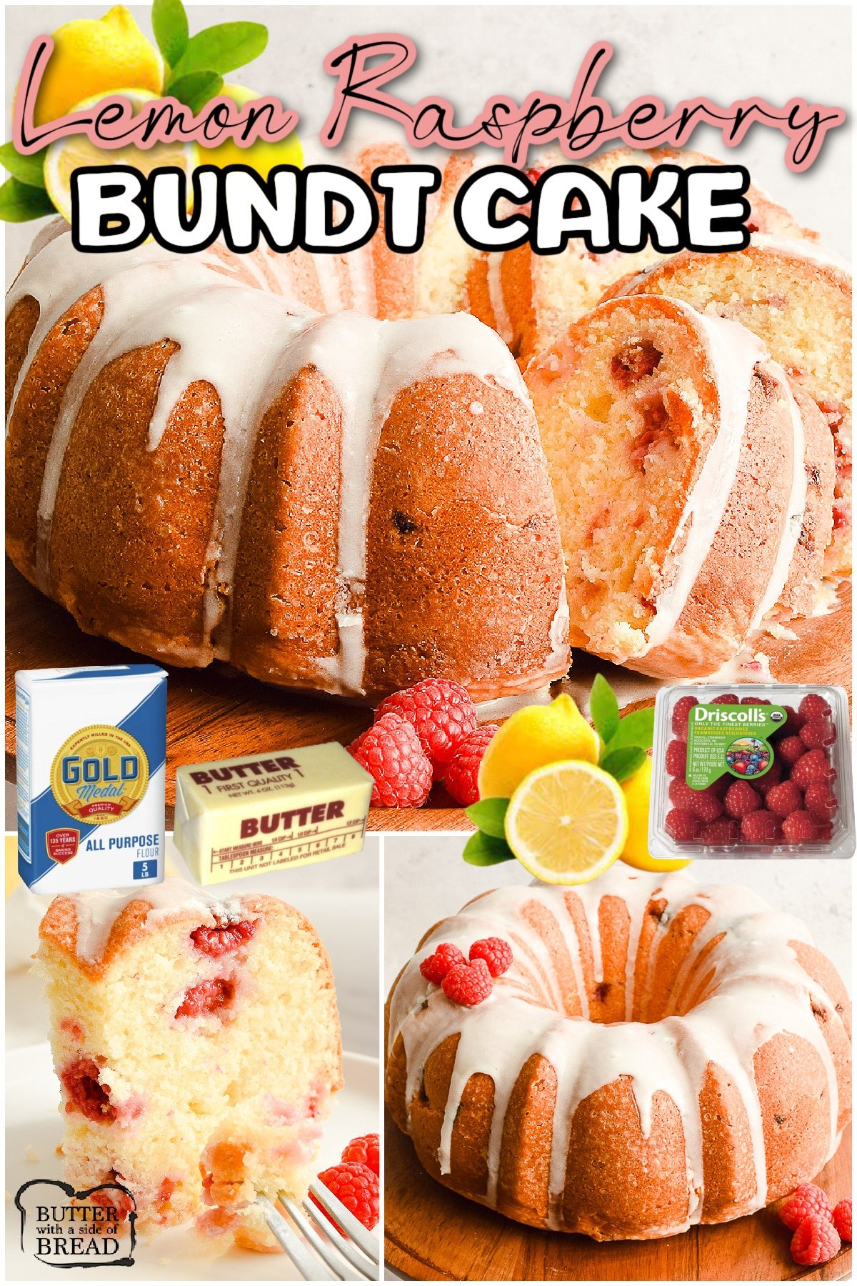 Lemon Raspberry Bundt Cake made from scratch & packed with fresh berries and tart lemon flavor in every bite! Delightful homemade bundt cake recipe perfect for Spring! 