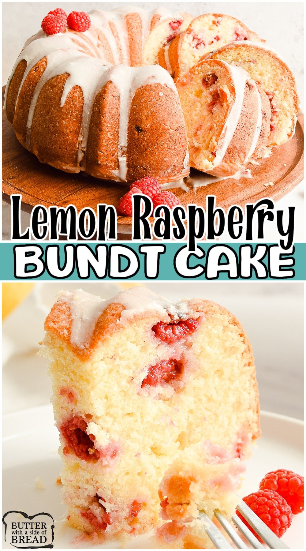 Lemon Raspberry Bundt Cake made from scratch & packed with fresh berries and tart lemon flavor in every bite! Delightful homemade bundt cake recipe perfect for Spring!