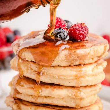 homemade syrup on pancakes