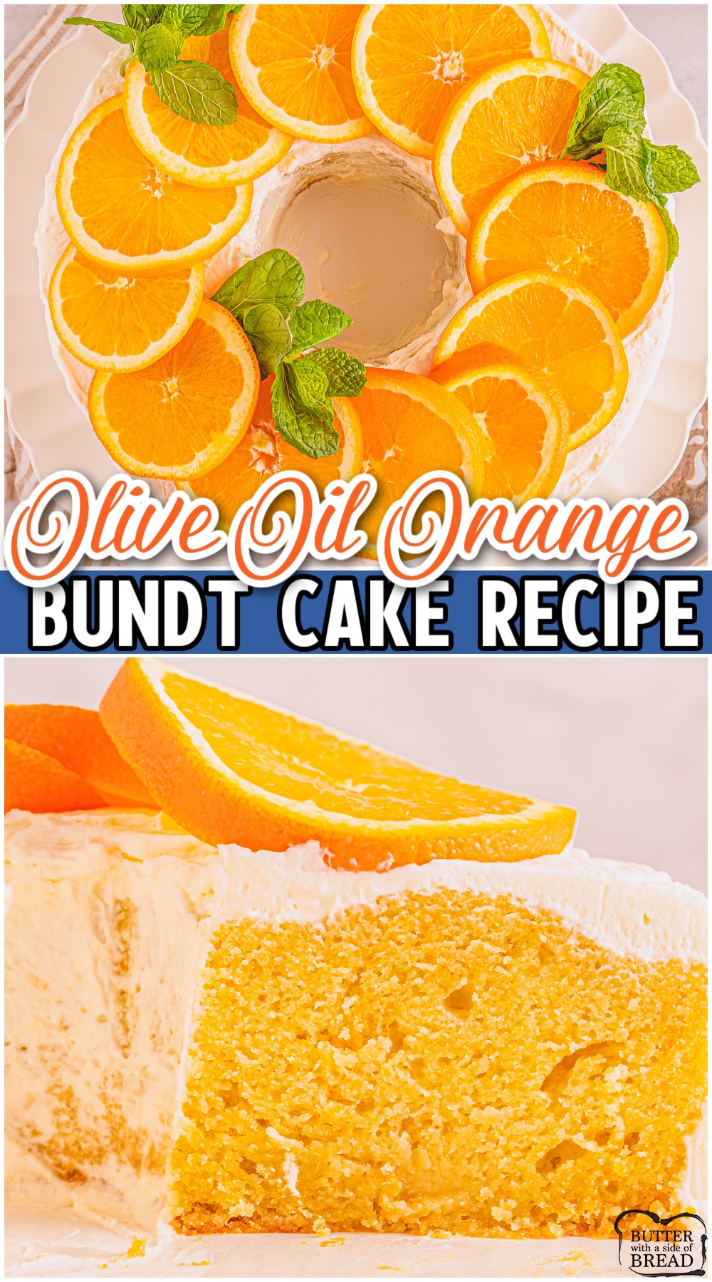 Olive Oil Orange Bundt Cake is a moist & flavorful cake with bright orange citrus flavor! Homemade orange bundt cake made with olive oil & topped with a lovely cream cheese frosting.