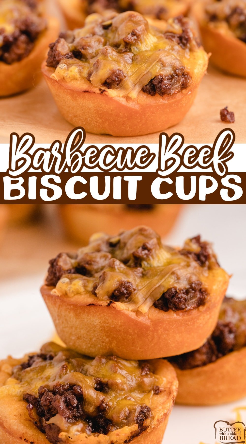 BBQ Beef Biscuit Cups made with cheese, biscuits and ground beef. Only a few simple ingredients to make these as a delicious appetizer recipe or an easy dinner!