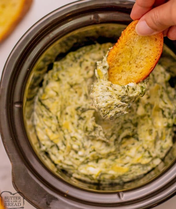 CROCKPOT SPINACH ARTICHOKE DIP - Butter with a Side of Bread
