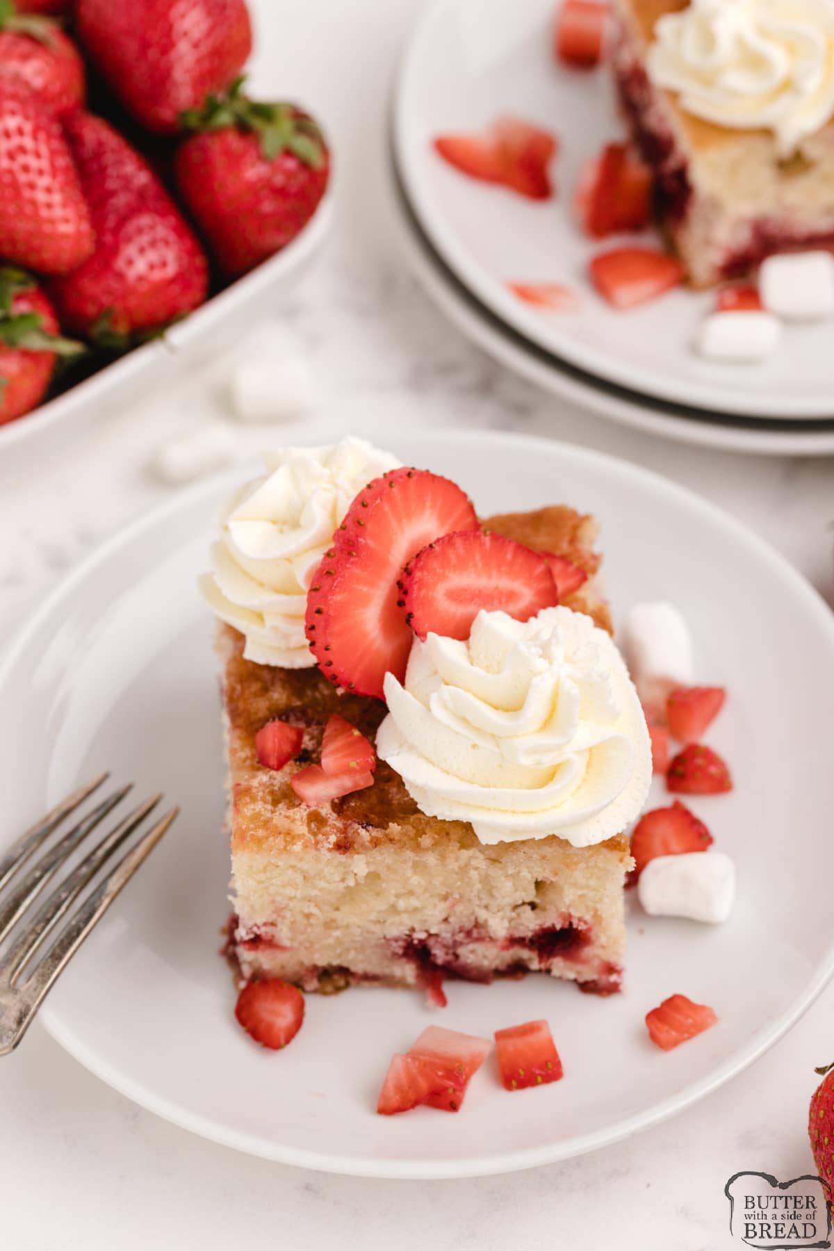Homemade shortcake recipe baked with strawberries and marshmallows
