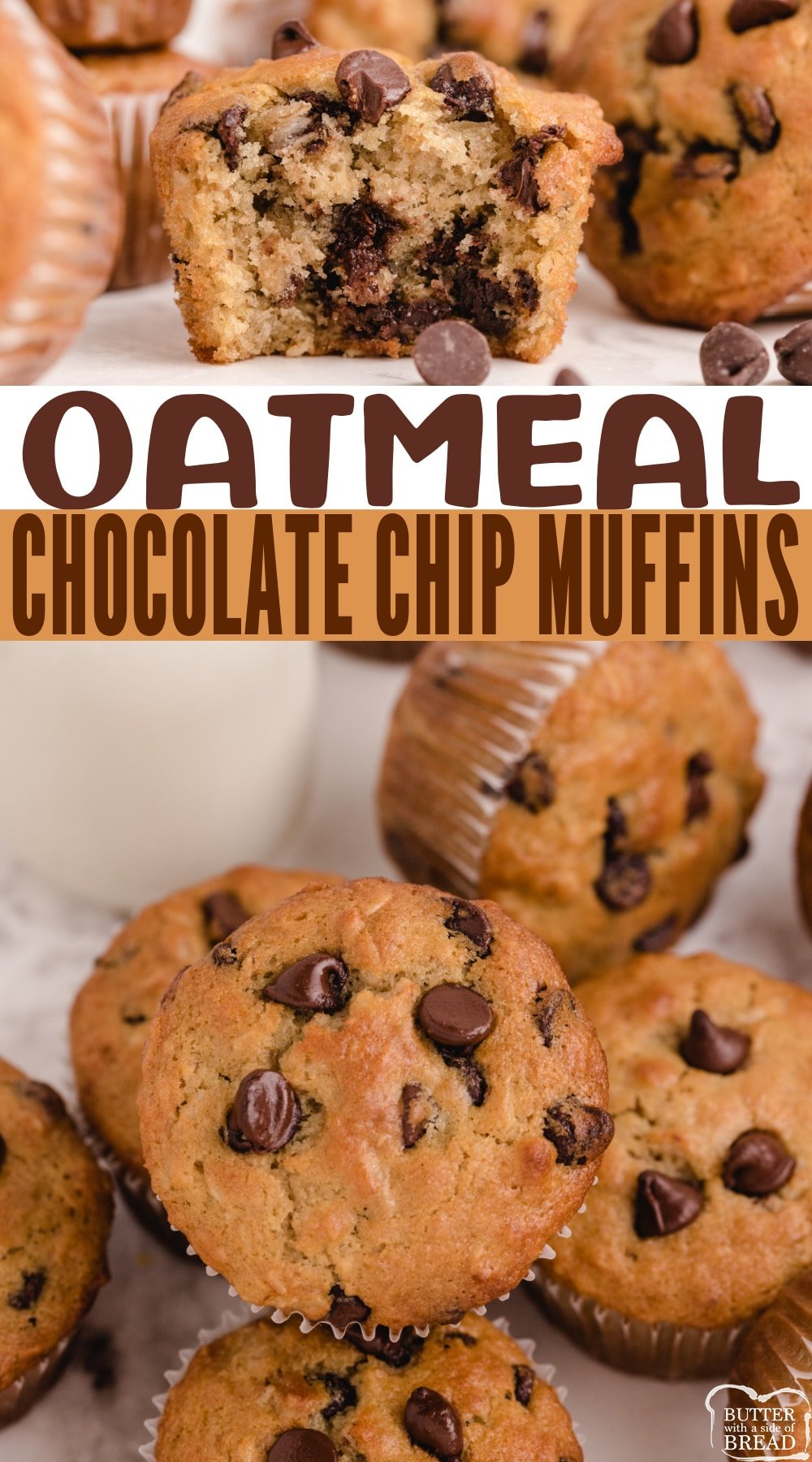 Oatmeal Chocolate Chip Muffins made with oats, buttermilk and lots of chocolate chips! Deliciously soft muffin recipe made completely from scratch.