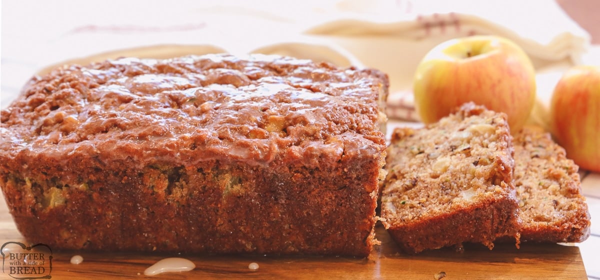 sliced loaf of apple zucchini bread