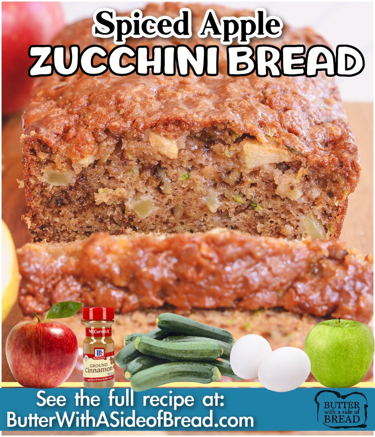Apple Zucchini Bread made with zucchini, apple & walnuts! Adding spiced apples to a traditional zucchini bread is a delightful variation! 