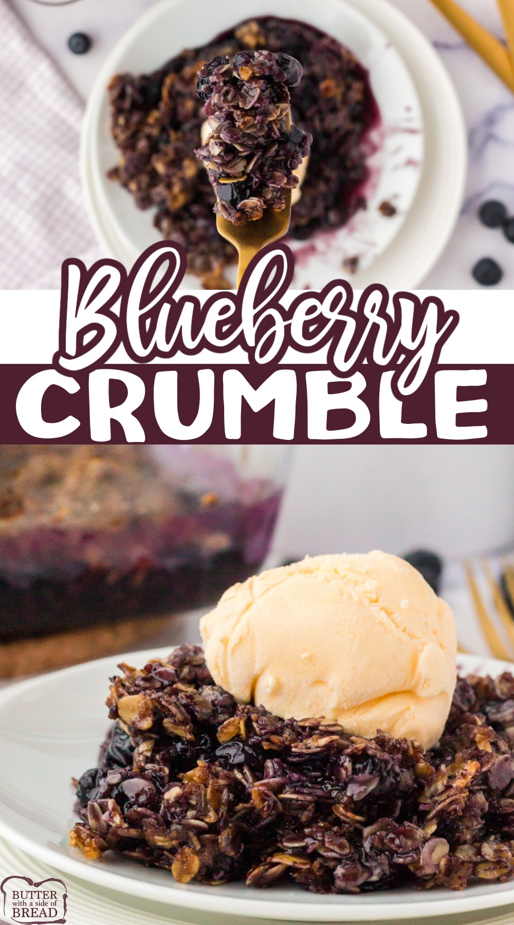 Blueberry Crumble made with fresh blueberries, oats, sugar, butter and cinnamon. This blueberry dessert is simple to make and is perfect with a scoop of vanilla ice cream!