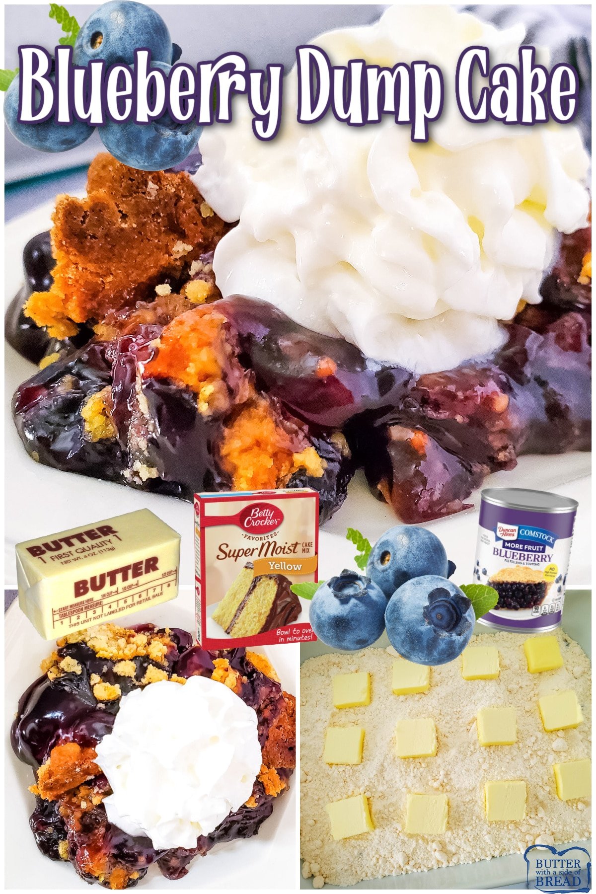 Blueberry Dump Cake is a fantastic dessert, made with blueberry pie filling & cake mix! This simple fruit dump cake recipe could not be any easier to make!