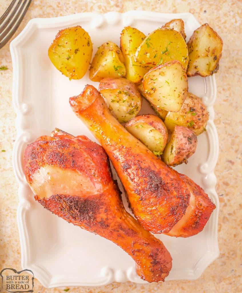 smoked chicken drumsticks with potatoes