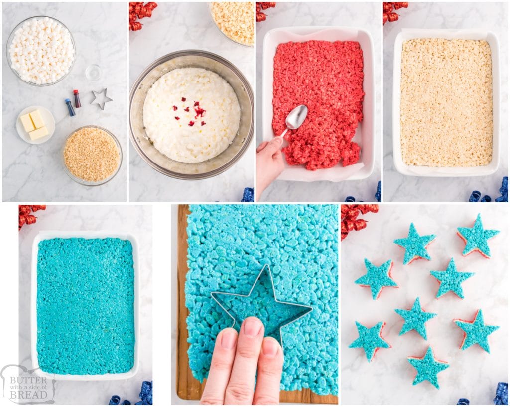 how to make red white and blue star krispie treats