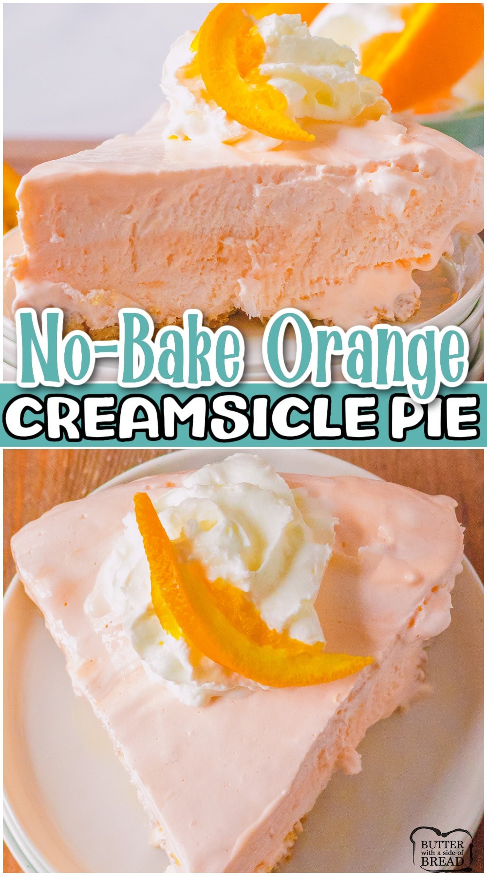 No Bake Orange Creamsicle Pie is a creamy sweet citrus orange pie in a vanilla wafers cookie crust. No bake pie recipe that's simple to make & tastes incredible!