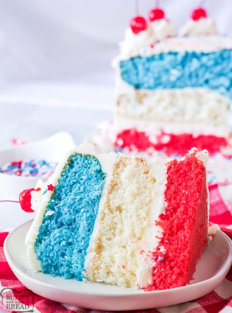 slice of red, white and blue cake