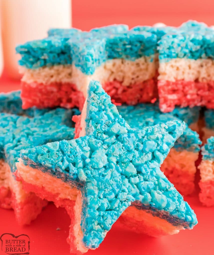 red white and blue star krispie treats