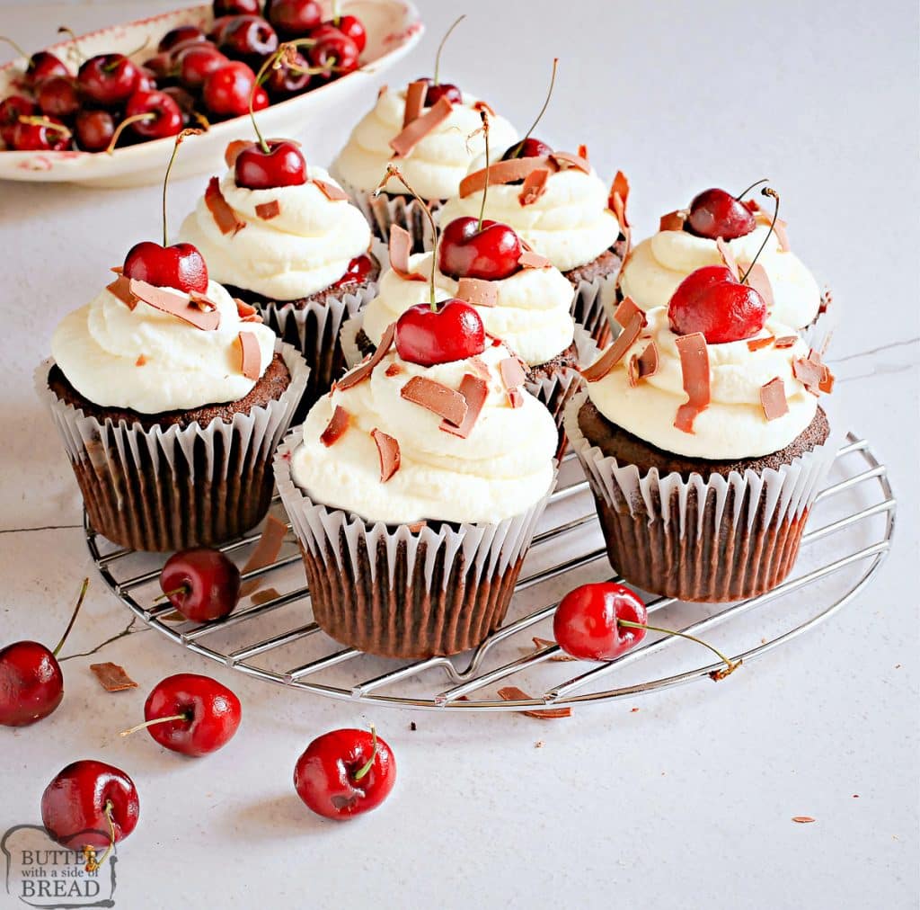 black forest cupcakes with cherries