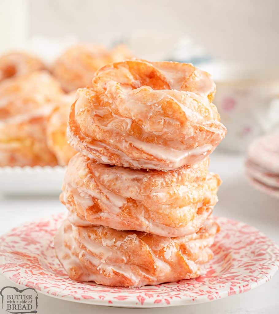 stack of glazed Crullers donuts