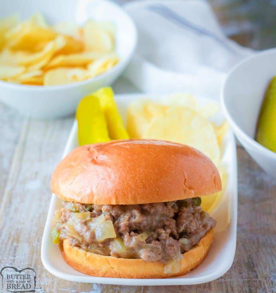 Philly Cheesesteak Sloppy Joes made in a slow cooker