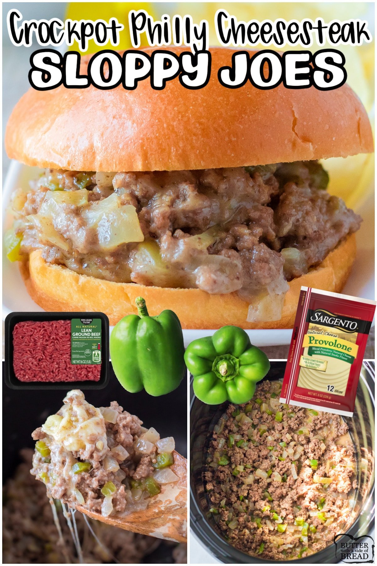 Slow Cooker Philly Cheesesteak Sloppy Joes are an epic mashup of two classic recipes! These philly cheesesteak sloppy joes are simple to make, loaded with gooey cheese, & have amazing flavor!