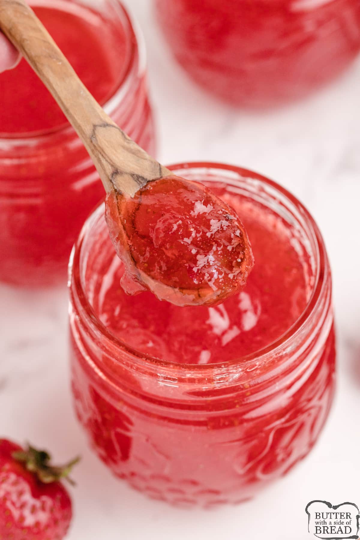 Kool-Aid Strawberry Jam made with strawberries, pectin, water, sugar and strawberry Kool-Aid. Perfectly sweet homemade strawberry jam with the best strawberry flavor!