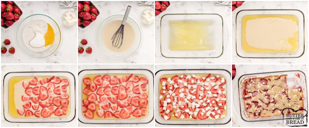 Step by step instructions on how to make Strawberry Cream Cheese Cobbler