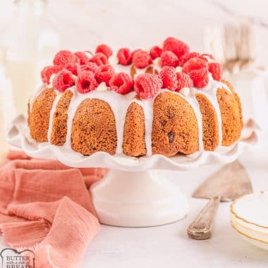 pretty bundt cake with raspberries