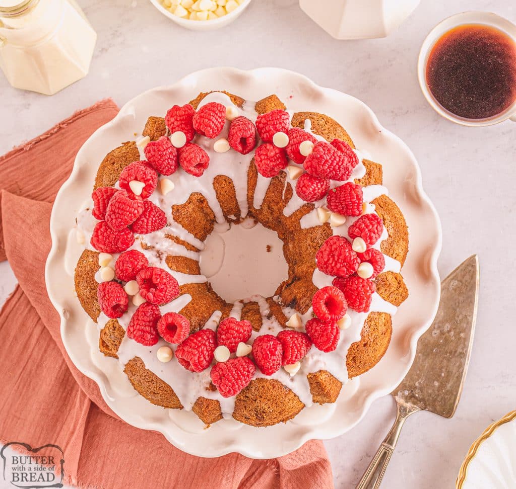 top view of a raspberry bundt cake
