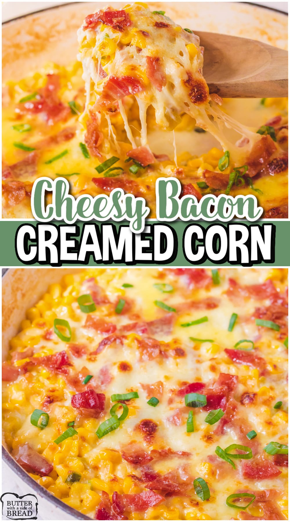 Cheesy Bacon Creamed Corn is a perfect side dish to bring to any backyard BBQ, Tailgate party, or holiday feast. This baked cream corn with bacon is a classic comfort dish that is packed with delicious flavor! 