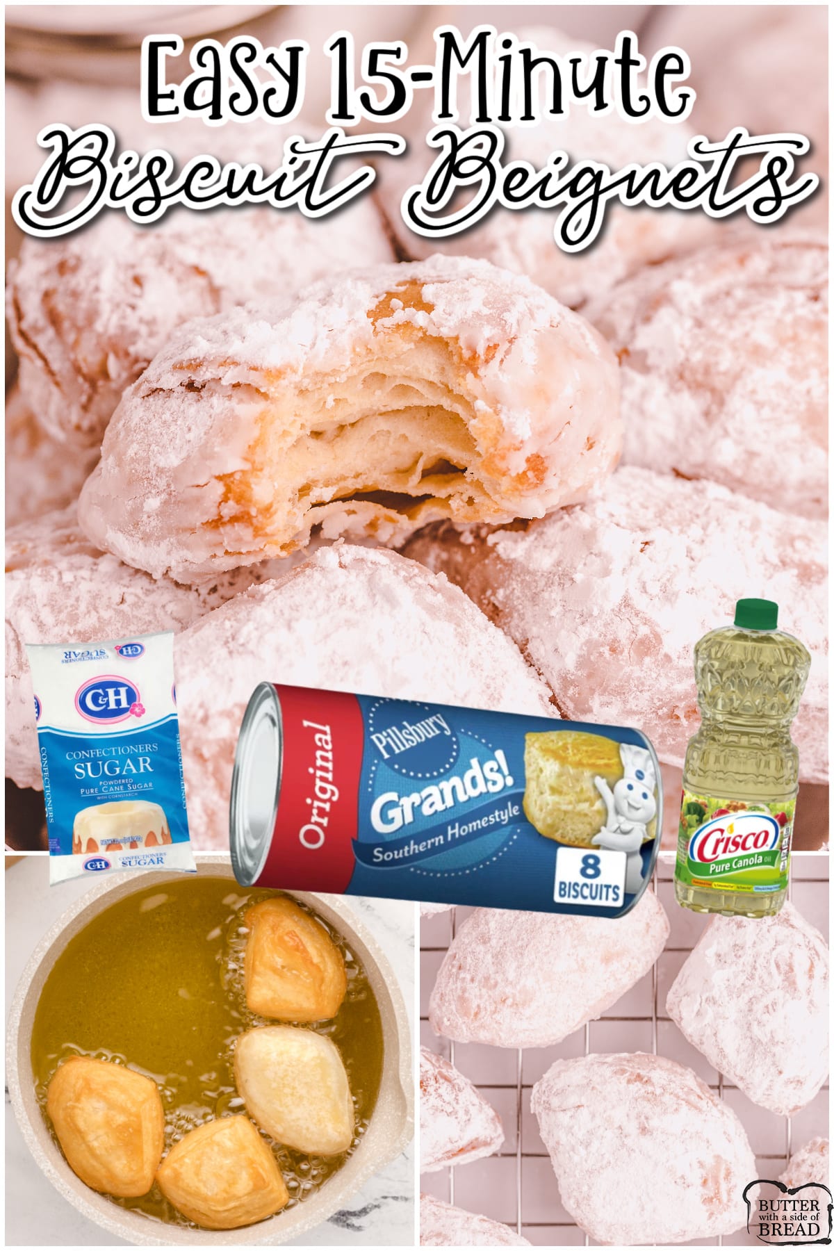 Easy Biscuit Beignets are simply made with just a few ingredients in minutes! Tender, sweet beignets with biscuits are fried, covered in powdered sugar & taste incredible!