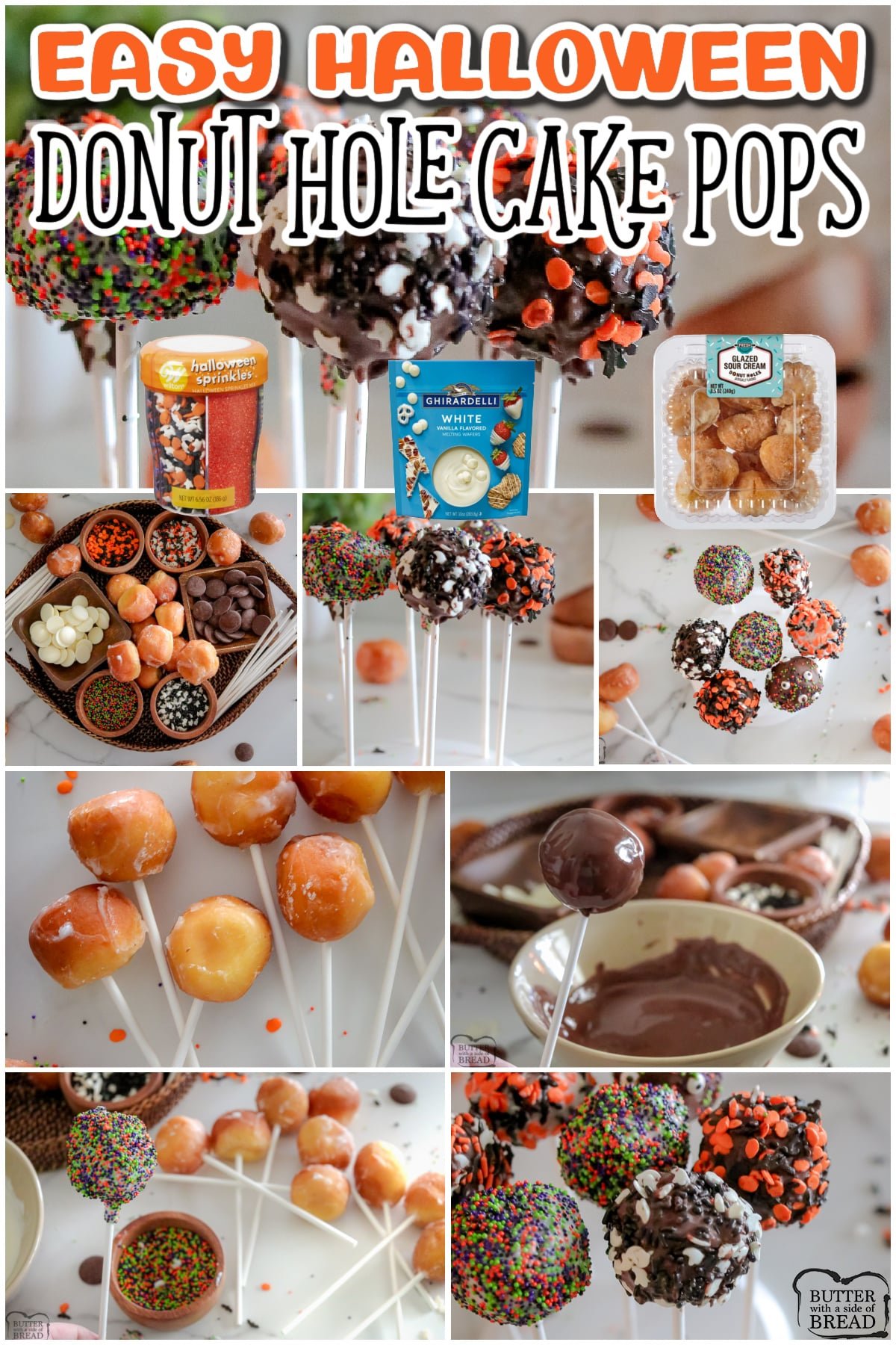 Halloween Donut Hole Cake Pops are so festive and made in just minutes! These no-bake Halloween treats are simple to make and taste absolutely incredible too!
