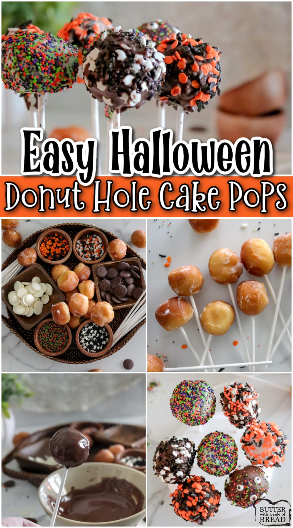 Halloween Donut Hole Cake Pops are so festive and made in just minutes! These no-bake Halloween treats are simple to make and taste absolutely incredible too! 