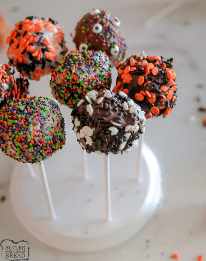 Halloween cake pops made with donut holes