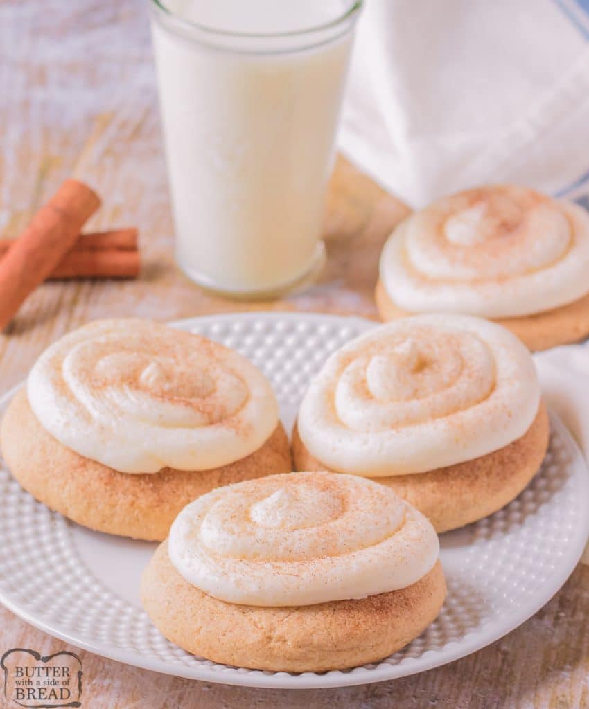 bakery style snickerdoodle cookies with frosting