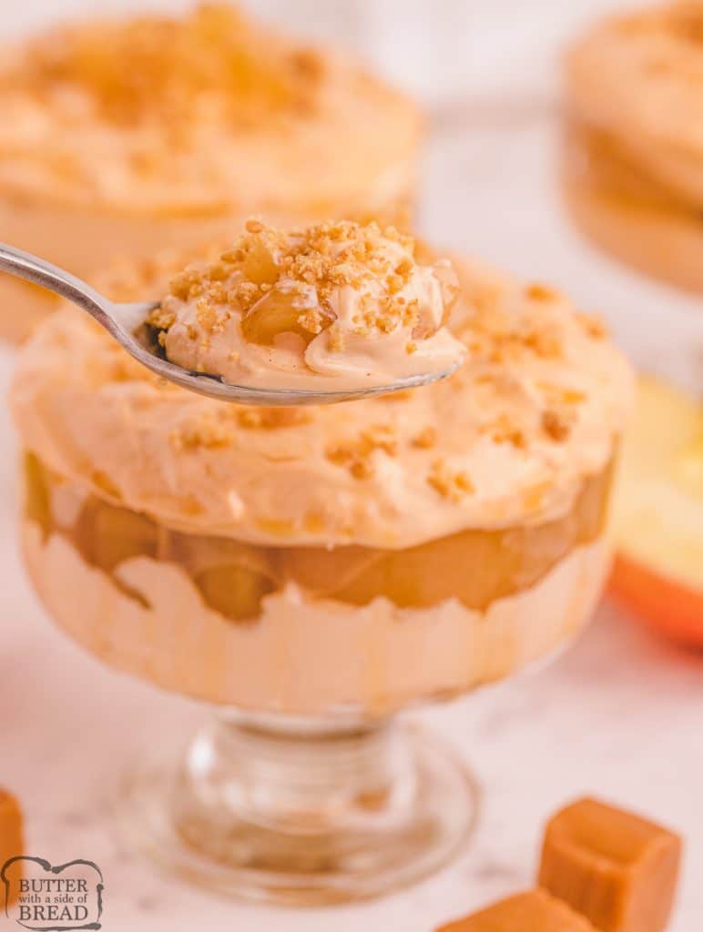 spoonful of caramel apple cheesecake