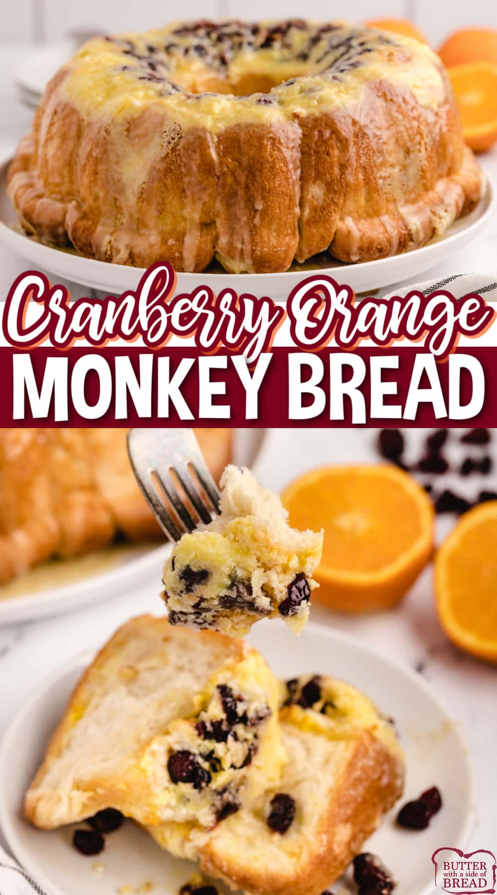 Cranberry Orange Monkey Bread made with frozen rolls, dried cranberries, instant pudding mix and orange juice. Only a few minutes to make these delicious orange pull-aparts that are perfect for fall!