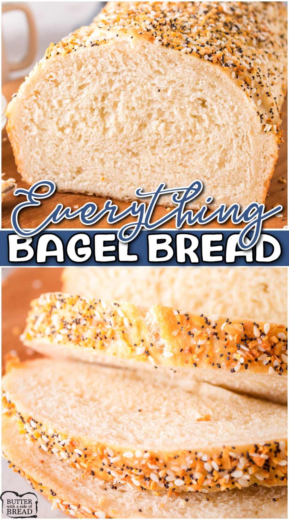 Bagel Bread combines everything you love about bagels into a delicious loaf of bread! This everything bagel bread recipe is perfect for breakfast, a light afternoon snack or even a delicious sandwich!