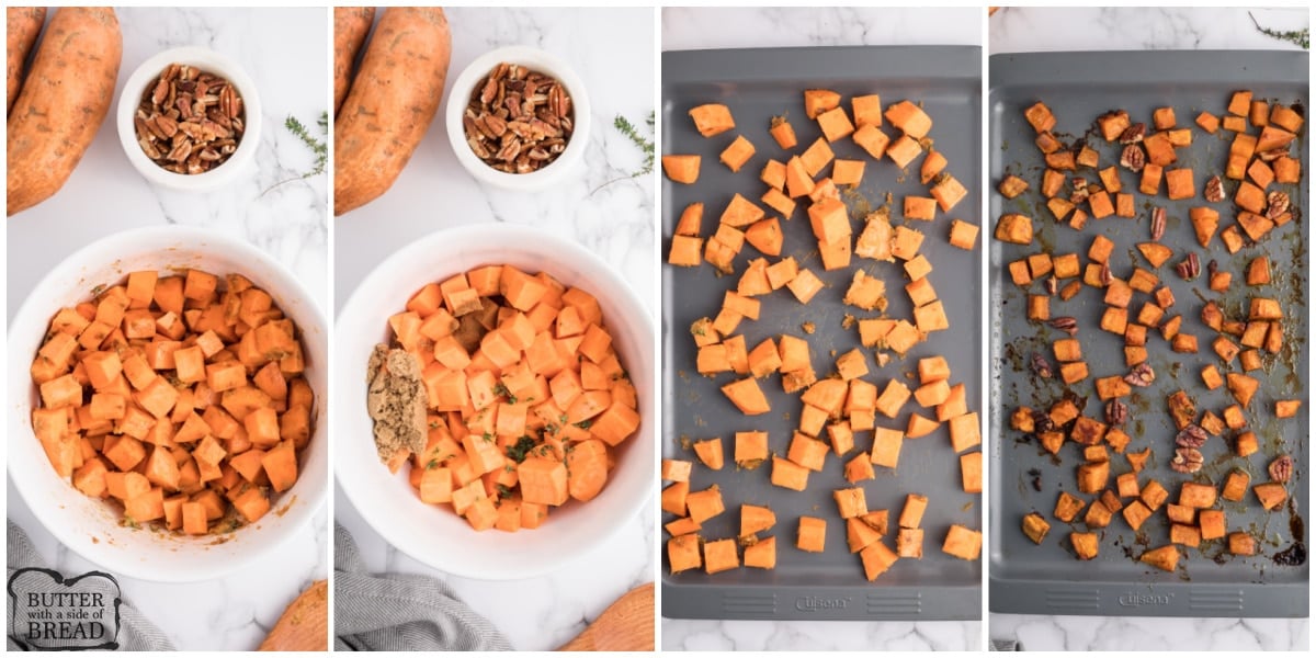 Step by step instructions on how to make Brown Sugar Roasted Sweet Potatoes