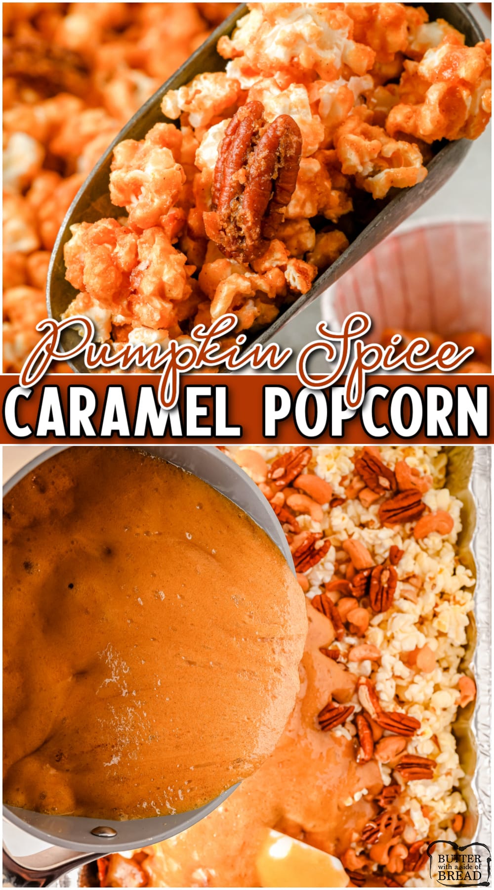 Pumpkin spice caramel popcorn combines the best flavors into one incredible treat! This recipe for homemade caramel popcorn adds warm Fall spices into sweet caramel corn everyone enjoys.