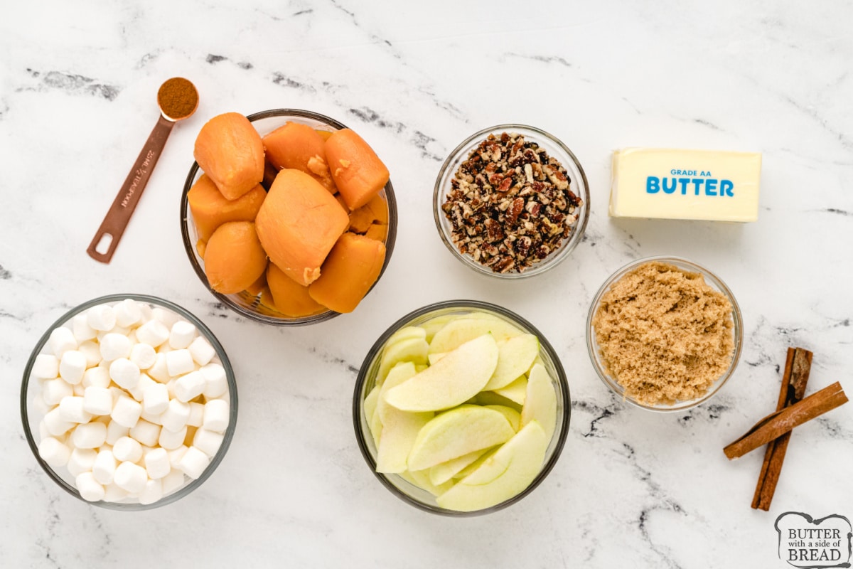Ingredients in Apple Sweet Potato Casserole with Marshmallows