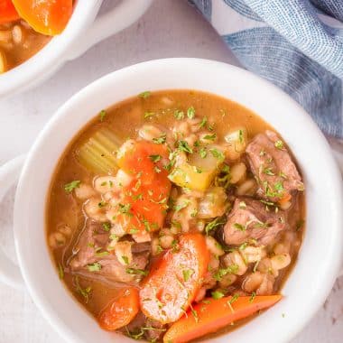 beef and barley soup with carrots and celery