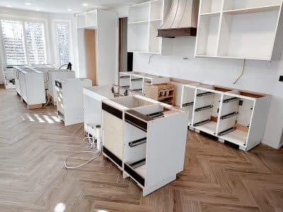 kitchen remodel with herringbone floors