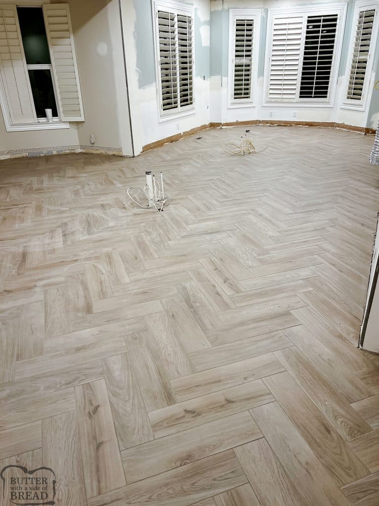 KITCHEN REMODEL: WEEK 9 HERRINGBONE FLOORS - Butter with a Side of Bread