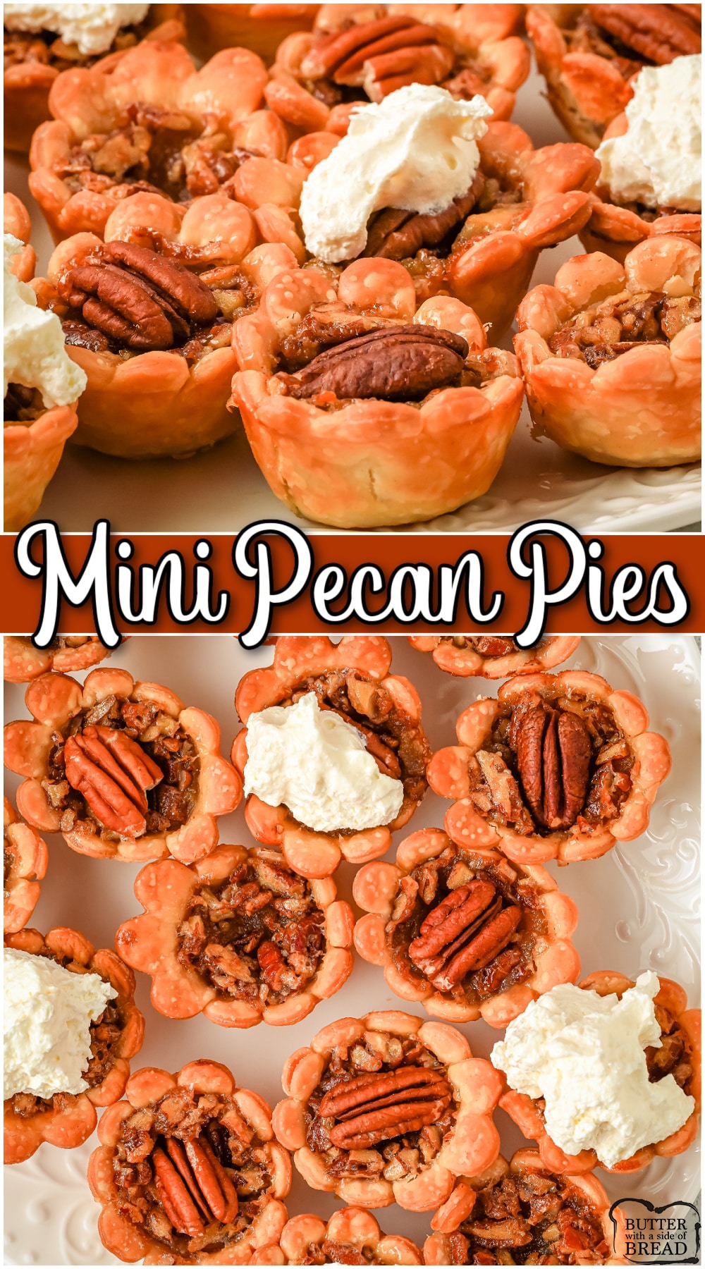 Mini Pecan Pies are the perfect addition to your Thanksgiving table! These personal pecan pies are incredible & made easily with brown sugar, butter, corn syrup & pecans!