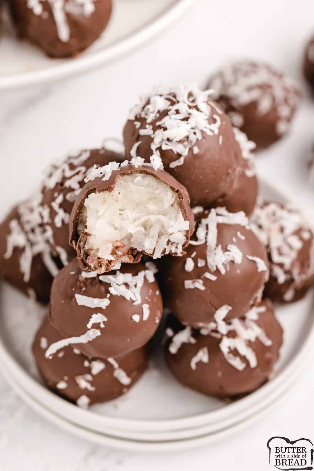 Old Fashioned Potato Candy recipe made with mashed potatoes tastes like a Mounds bar! Only 5 ingredients to make this delicious chocolate covered potato candy. 