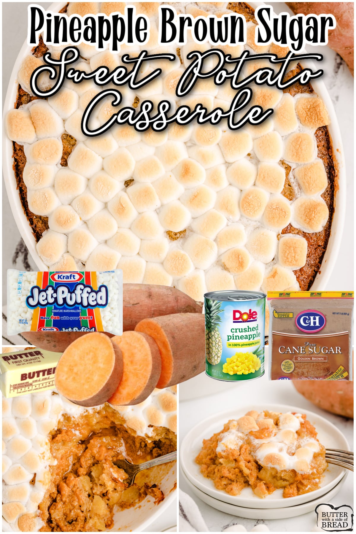 Pineapple Sweet Potato Casserole is everything you love about sweet potato casserole, with pineapple! Switch up your holiday feast with this fun twist on a classic!