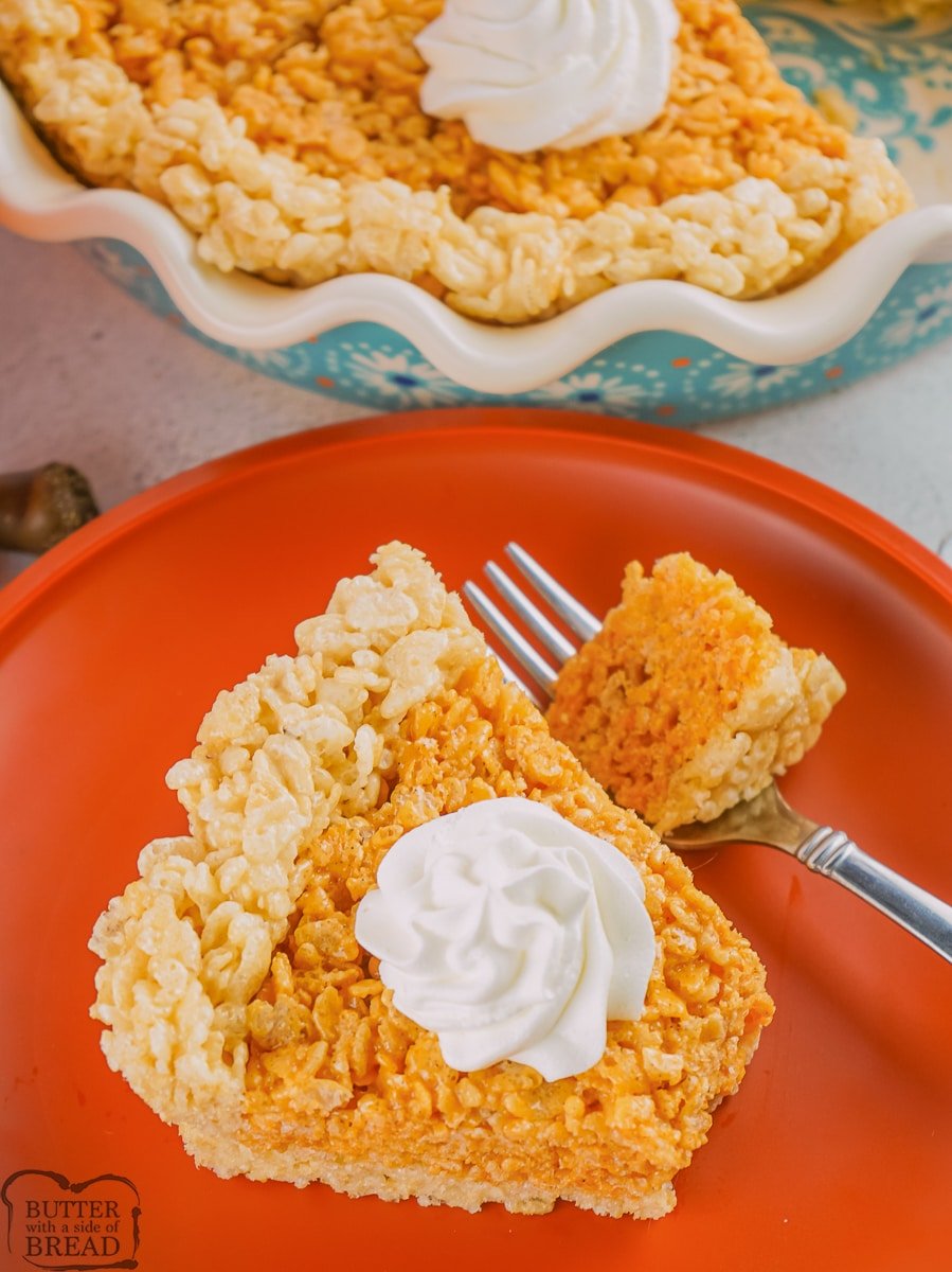 Thanksgiving pumpkin pie made with rice krispies