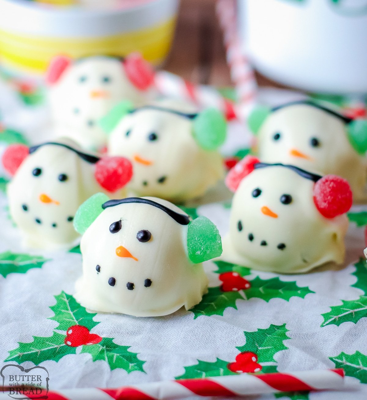 cute snowman brownie bites with white chocolate