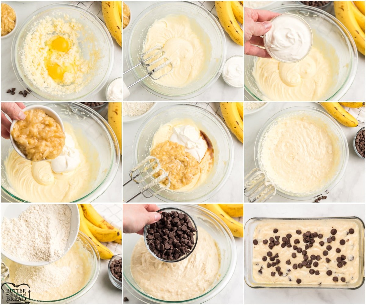 Step by step instructions on how to make Chocolate Chip Banana Bread